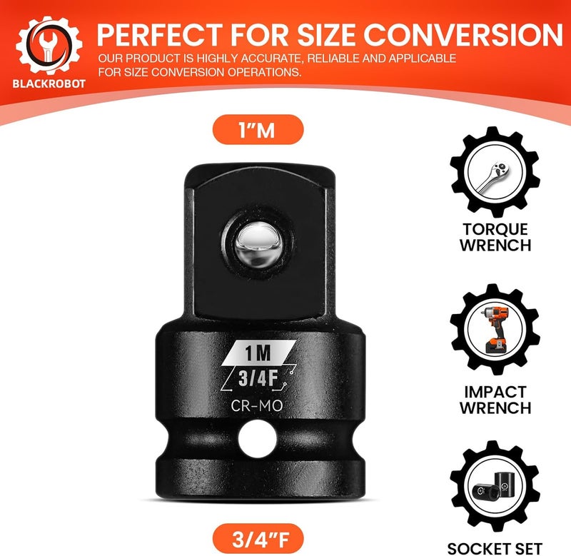 BLACKROBOT 3/4”F To 1”M Impact Socket Adapter, Cr-Mo Steel Exceeds ANSI Standards, Square Drive Reducer for Impact Driver Wrench - Image 3